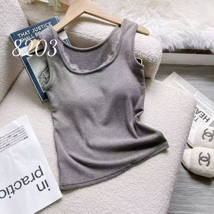 Square-Neck Ribbed Lace-Trim Padded Slim-Fit Tank