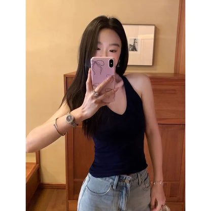 Racerback Halter Padded Slim-Fit Solid Camisole