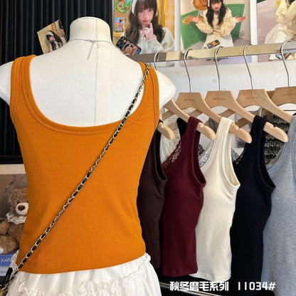 Ribbed V-Neck Lace-Trim Padded Slim-Fit Tank Top