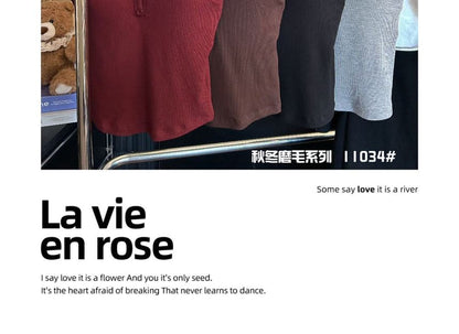 Ribbed V-Neck Lace-Trim Padded Slim-Fit Tank Top