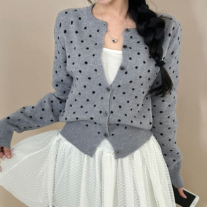 Crew Neck Dotted Cardigan
