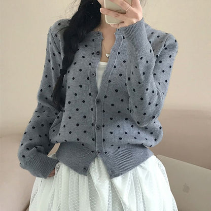 Crew Neck Dotted Cardigan