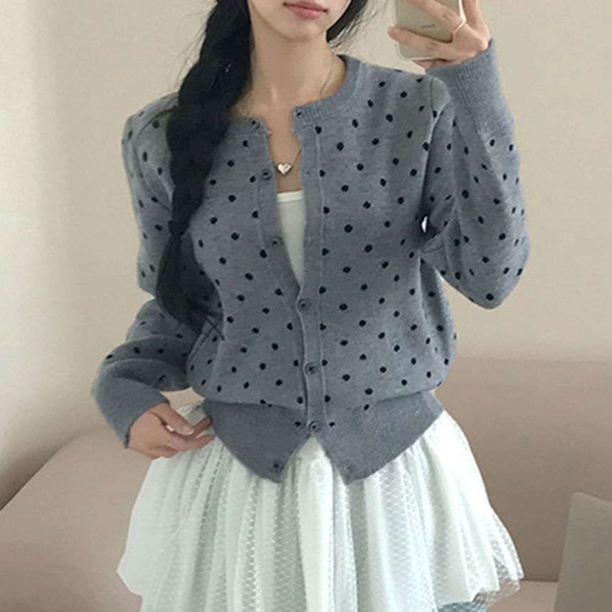 Crew Neck Dotted Cardigan