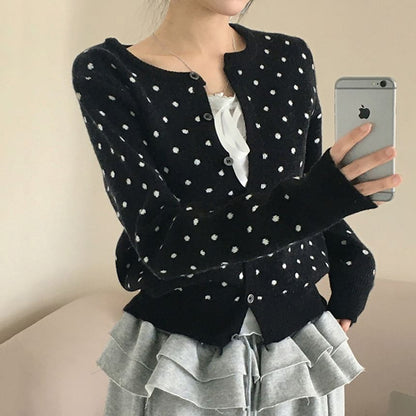 Crew Neck Dotted Cardigan