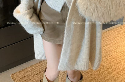 Set: Plain Button Knit Tube Top + Open Back Cardigan