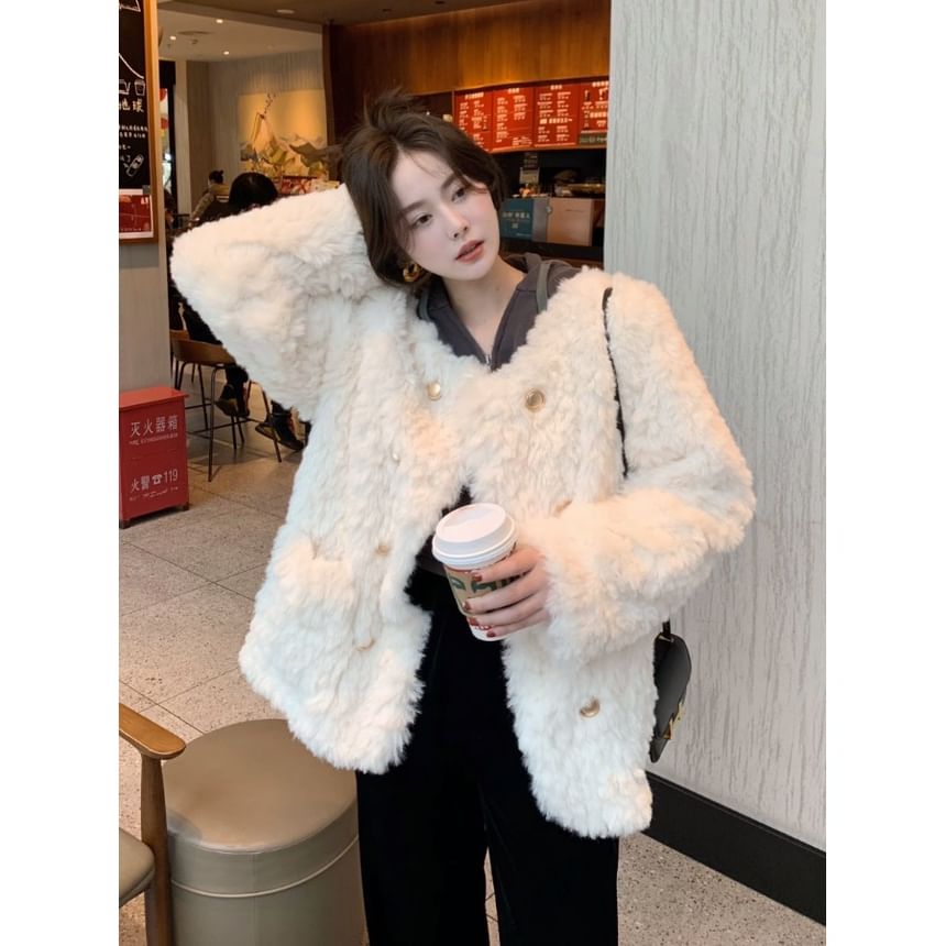 Fluffy Double-Breasted Jacket