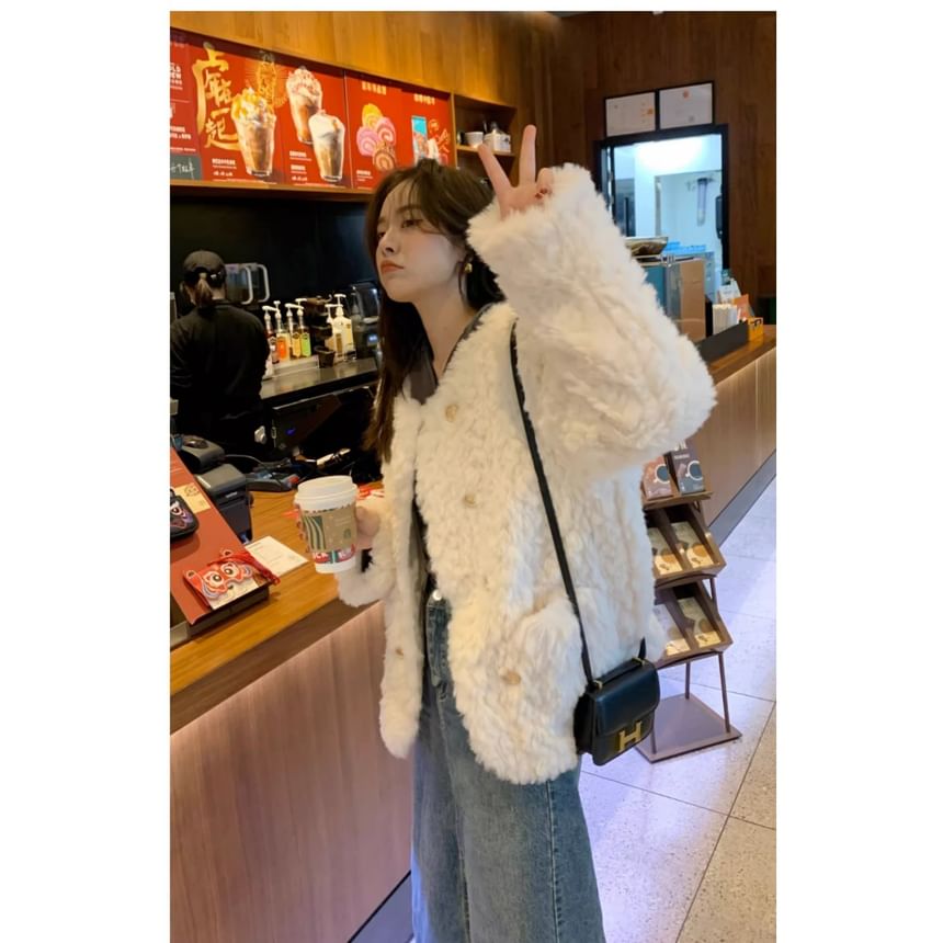 Fluffy Double-Breasted Jacket