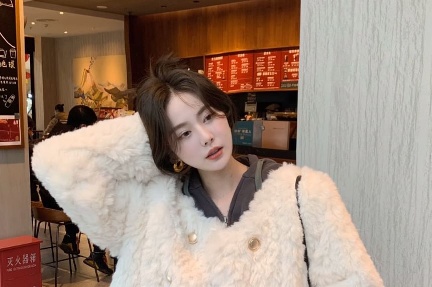 Fluffy Double-Breasted Jacket