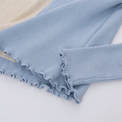 Mock Two-Piece Long-Sleeve Two-Tone Tie-Front Lettuce Edge Cardigan