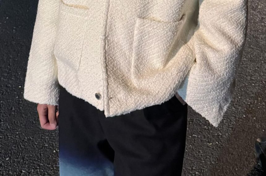 Crewneck Button-Up Tweed Jacket