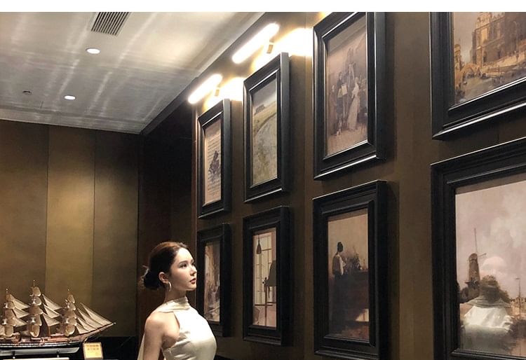 Evening Gown Neck Back A-Line Open Halter Plain