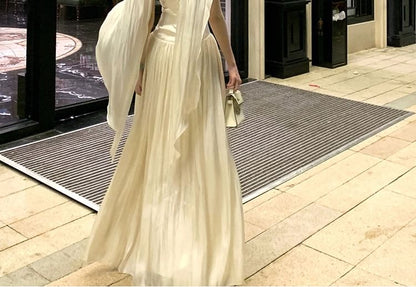 Evening Gown Neck Back A-Line Open Halter Plain