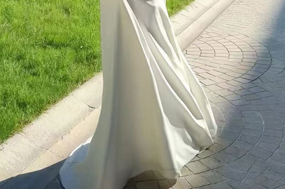 3/4-Sleeve V-Neck Floral Bead A-Line Wedding Gown