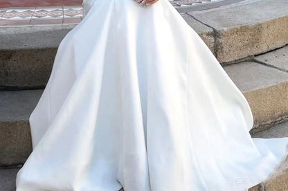 3/4-Sleeve V-Neck Floral Bead A-Line Wedding Gown