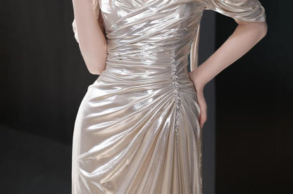 Sleeveless Off-Shoulder Plain Ruched A-Line Evening Gown