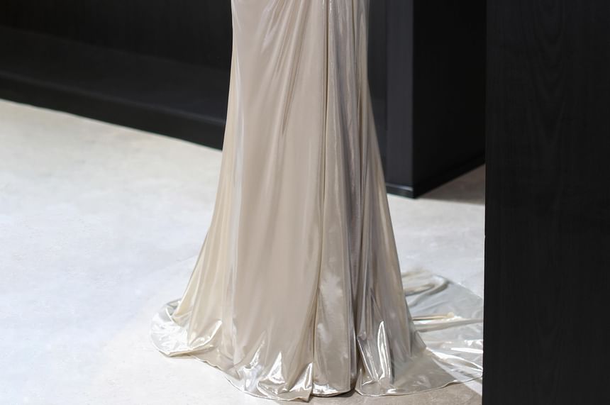 Sleeveless Off-Shoulder Plain Ruched A-Line Evening Gown