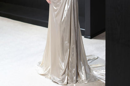 Sleeveless Off-Shoulder Plain Ruched A-Line Evening Gown