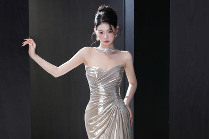 Sleeveless Off-Shoulder Plain Ruched A-Line Evening Gown
