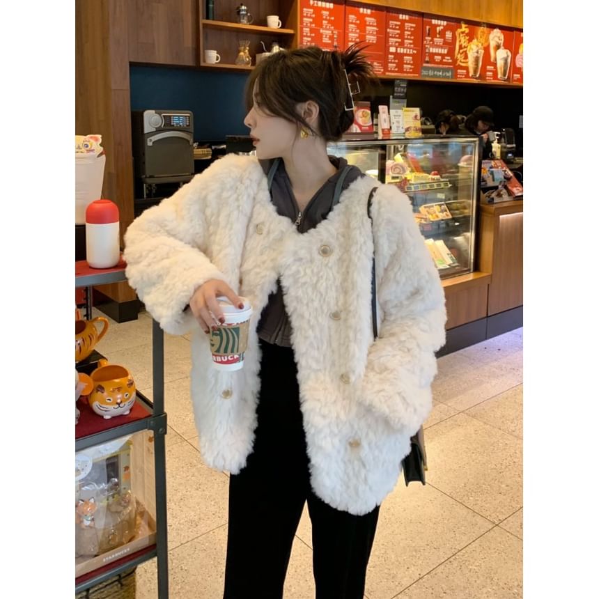 Fluffy Double-Breasted Jacket