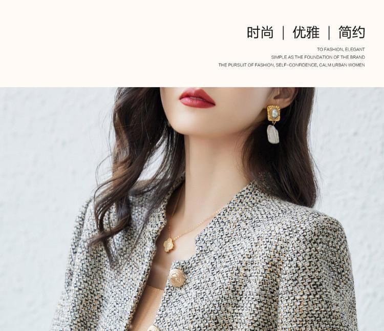 Stand Collar Tweed Button Jacket