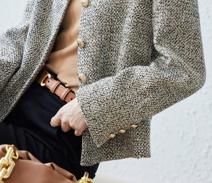 Stand Collar Tweed Button Jacket