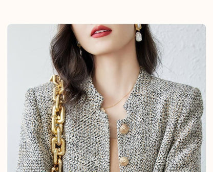 Stand Collar Tweed Button Jacket