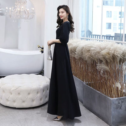 Elbow Sleeve V-Neck Plain Maxi A-Line Cocktail Dress