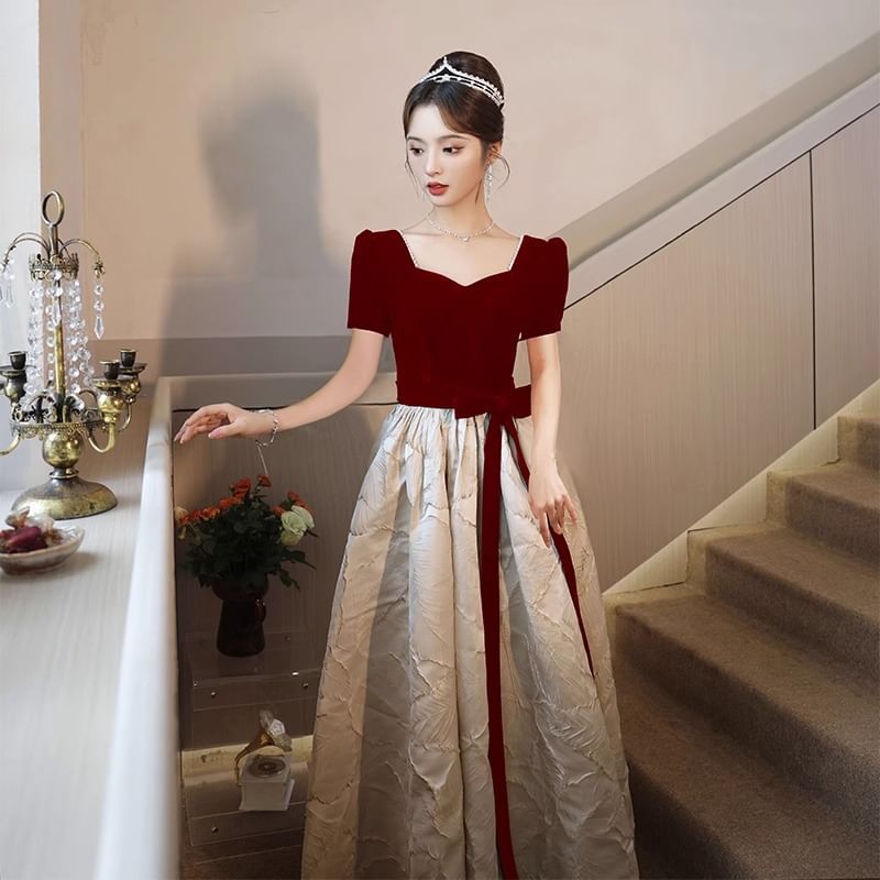 / Dress Jacquard (Various Midi Gown A-Line Bow Panel Evening Cocktail Neck Designs) Sweetheart