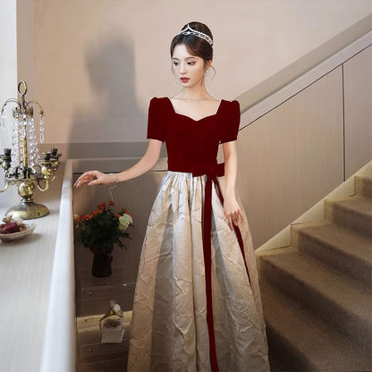 Sweetheart Neck Bow Panel Jacquard A-Line Evening Gown / Midi Cocktail Dress (Various Designs)
