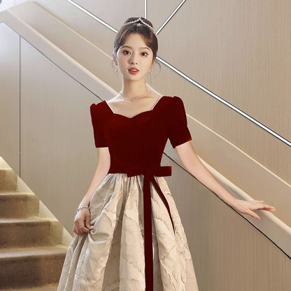Sweetheart Neck Bow Panel Jacquard A-Line Evening Gown / Midi Cocktail Dress (Various Designs)