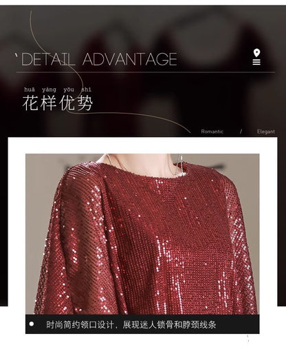 Plain Neck A-Line Gown Sleeve Panel Sequin Cape Evening Round