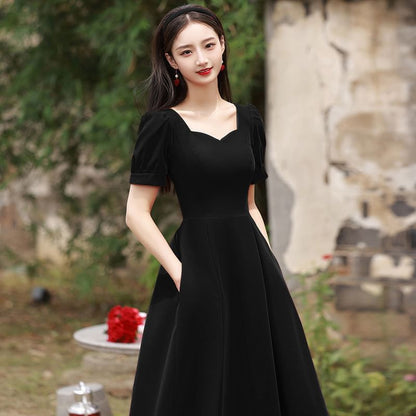 Short Sleeve Sweetheart Neck Plain Maxi A-Line Cocktail Dress