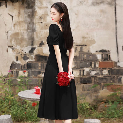 Short Sleeve Sweetheart Neck Plain Maxi A-Line Cocktail Dress