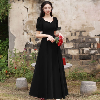 Short Sleeve Sweetheart Neck Plain Maxi A-Line Cocktail Dress