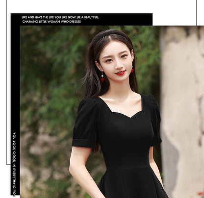Short Sleeve Sweetheart Neck Plain Maxi A-Line Cocktail Dress