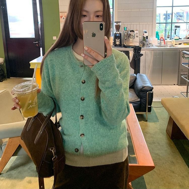 Round Neck Melange Cardigan