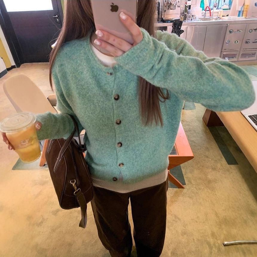 Round Neck Melange Cardigan