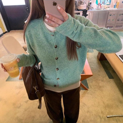 Round Neck Melange Cardigan