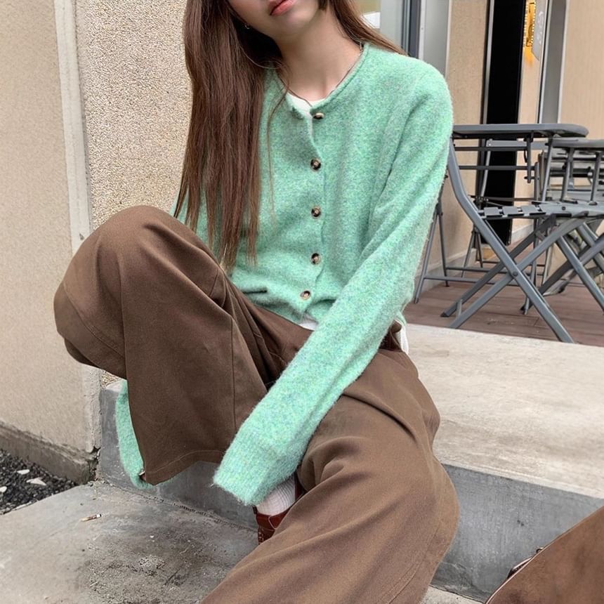 Round Neck Melange Cardigan