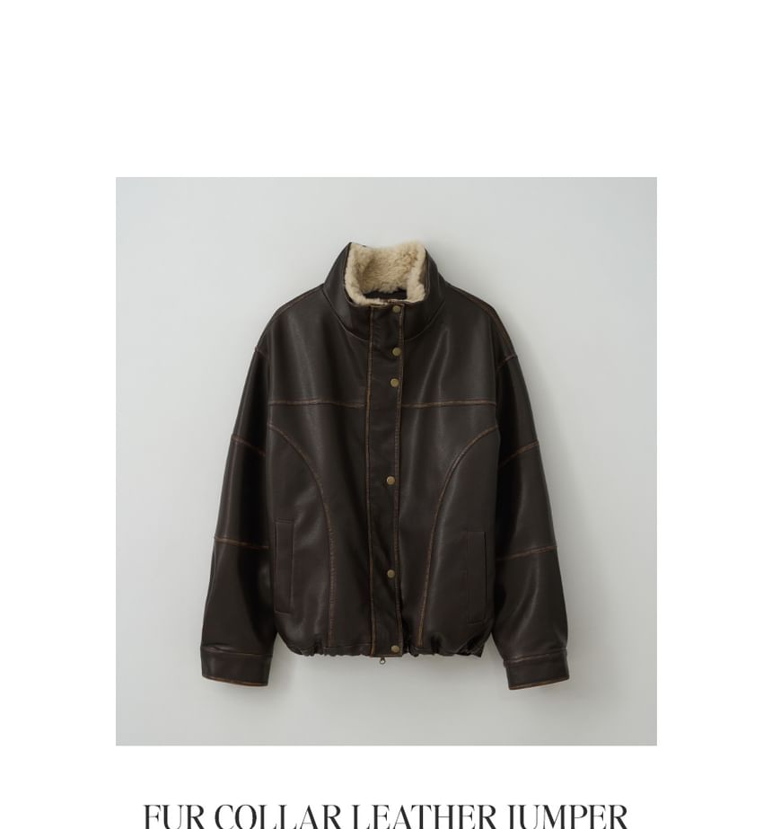 Fur-Collar Pleather Jacket (Brown)