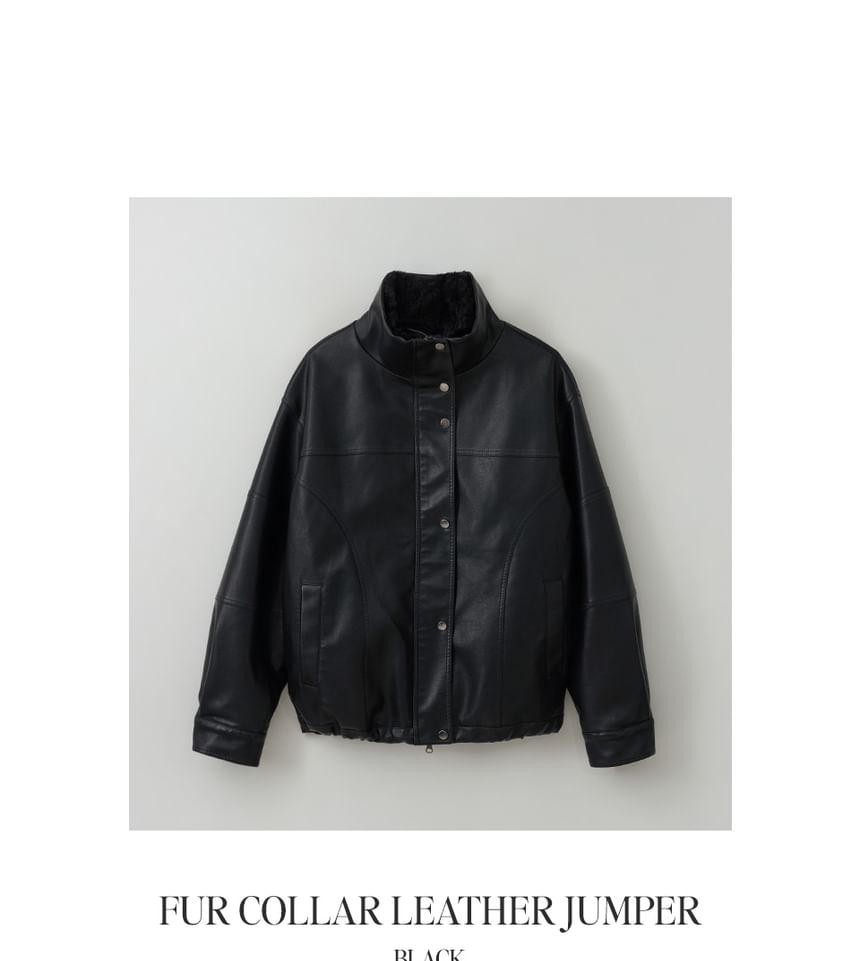 Fur-Collar Pleather Jacket (Black)