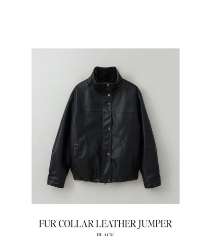 Fur-Collar Pleather Jacket (Black)