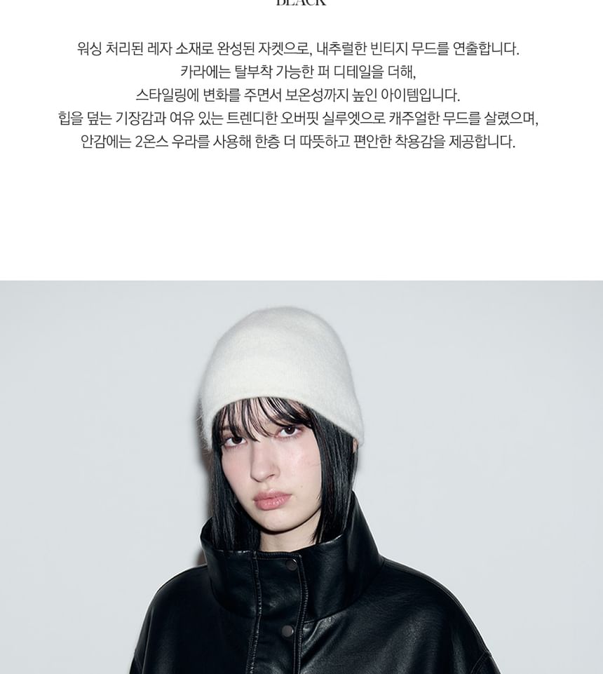 Fur-Collar Pleather Jacket (Black)