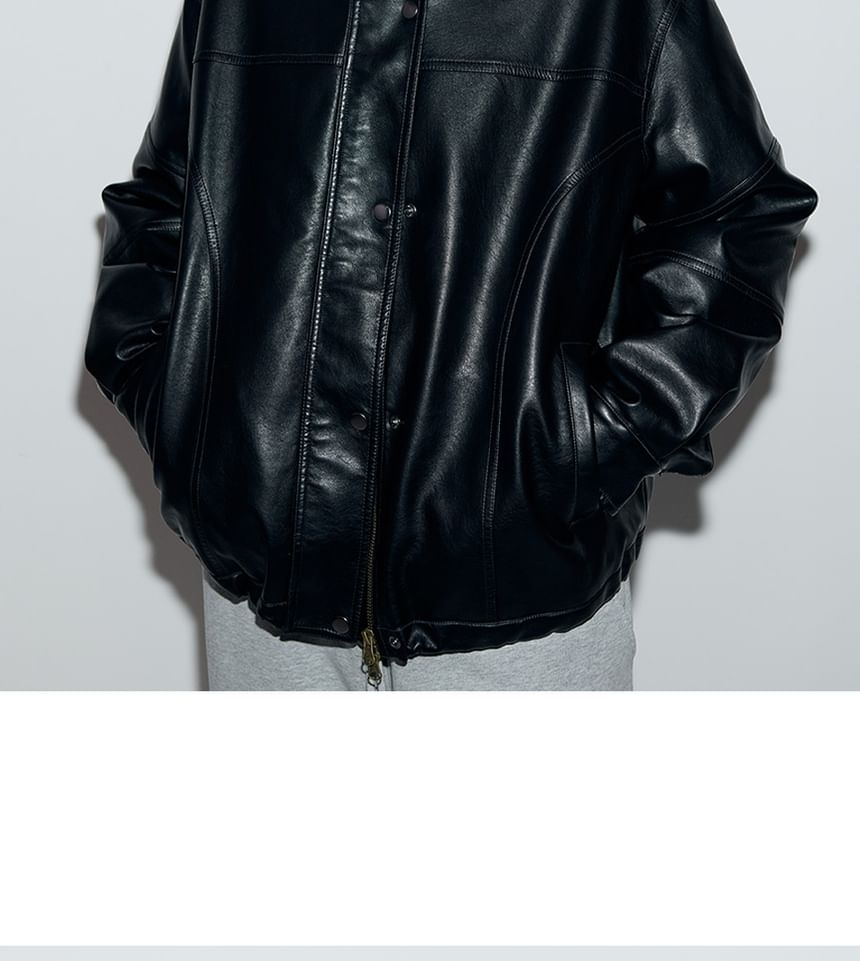 Fur-Collar Pleather Jacket (Black)