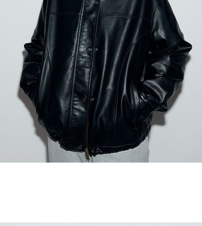 Fur-Collar Pleather Jacket (Black)