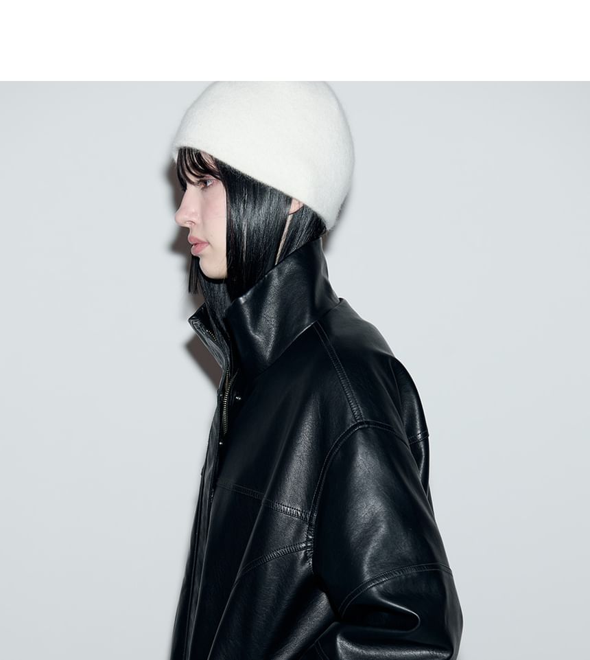 Fur-Collar Pleather Jacket (Black)