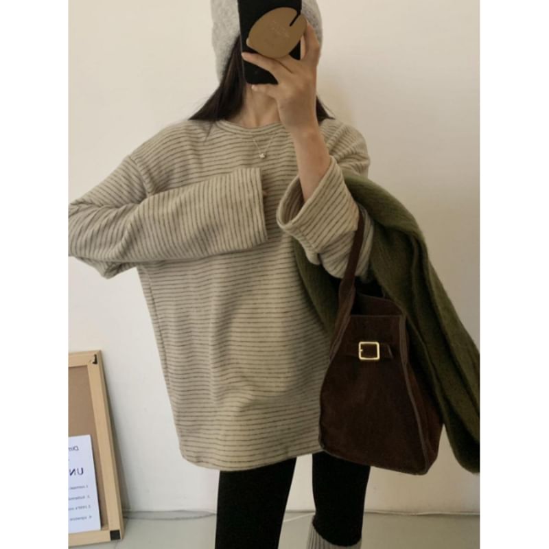 Striped Crewneck Extended Sleeve Tee