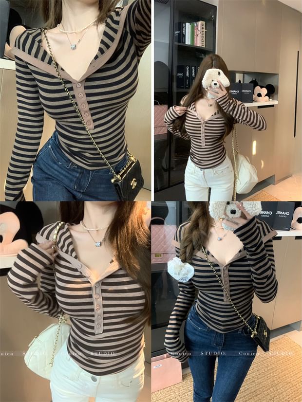 Buttoned Striped Extended Sleeve Shirt
