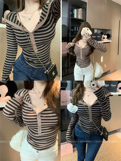 Buttoned Striped Extended Sleeve Shirt