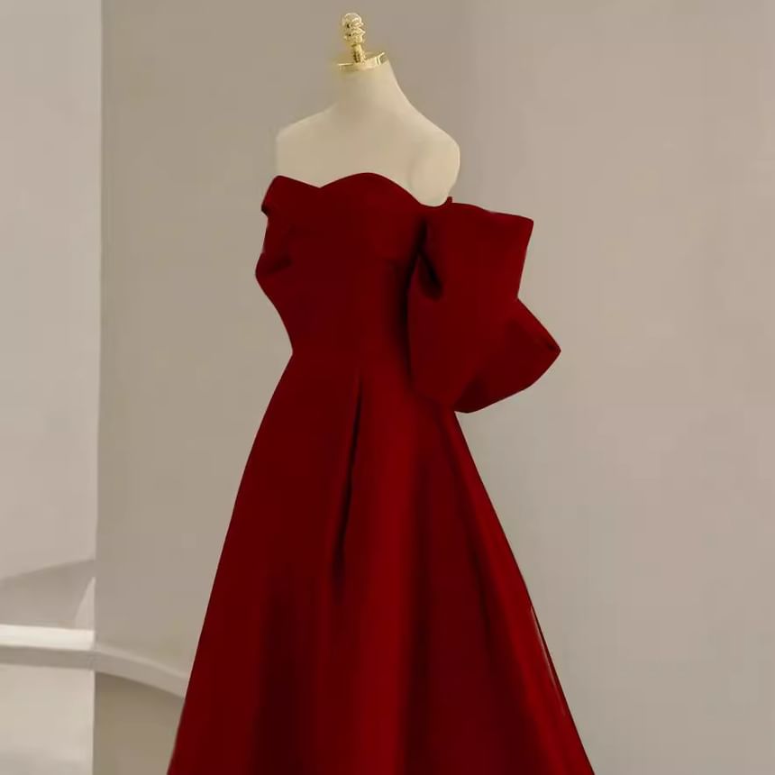 Plain Bow A-Line Tube Evening Gown